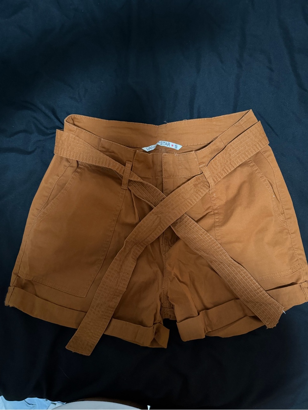 Vanilla Star Rust/Tan High-Waist Belted Cargo Shorts